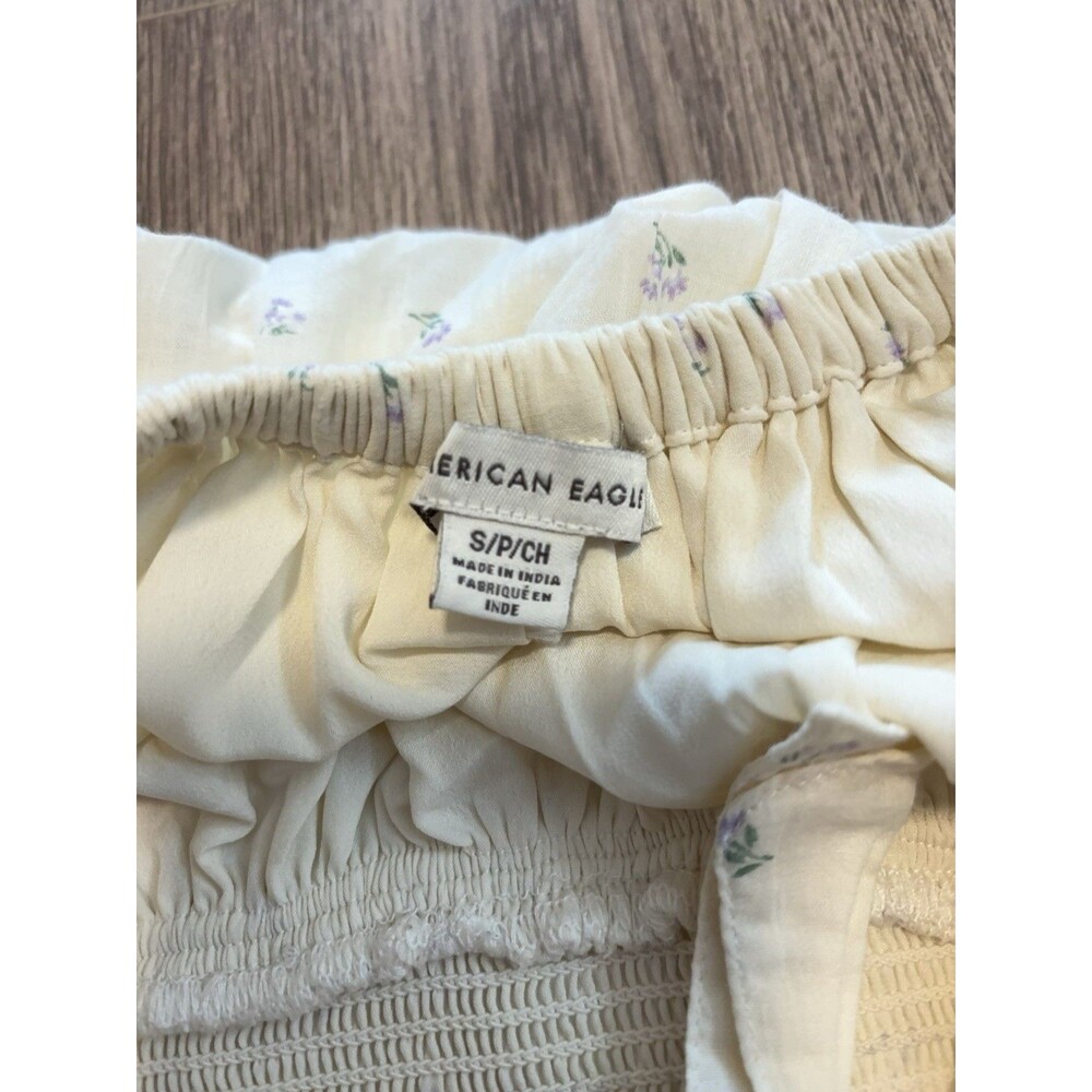 American Eagle Midi Long Dress Ivory Ruffle Smocked Floral Tiered Cottage SMALL - Picture 9 of 14